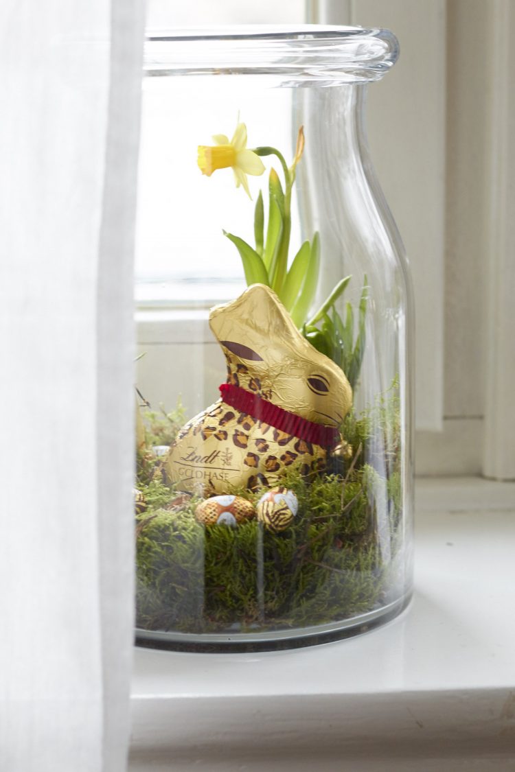 Der Goldhase Animal Print von Lindt & Sprüngli wird Ostern in diesen hübsch bepflanzten Gläsern verschnekt und bringt so ein bisschen Frühling und leckere Schokolade zu den Liebsten nach Haus!
