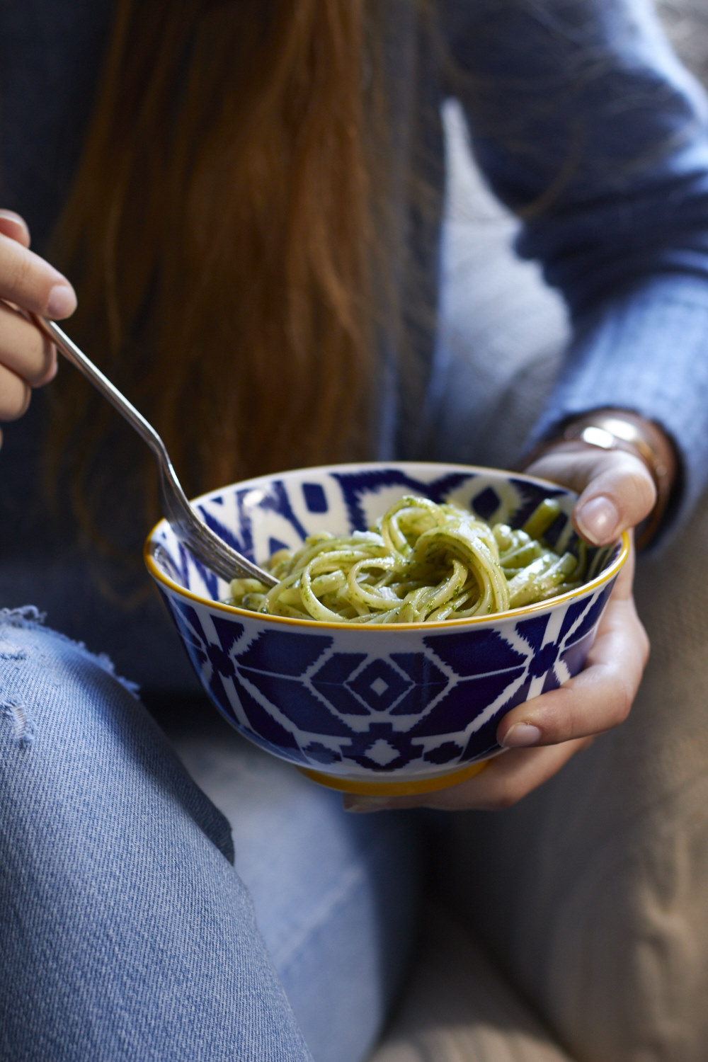 Gruenkohl Pesto mit Linguine 