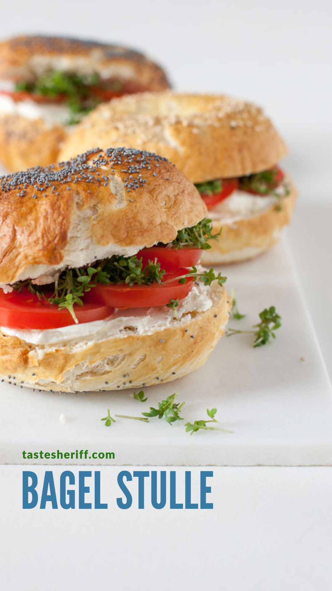 Bagel Stulle mit Frischk&auml;se und Kresse