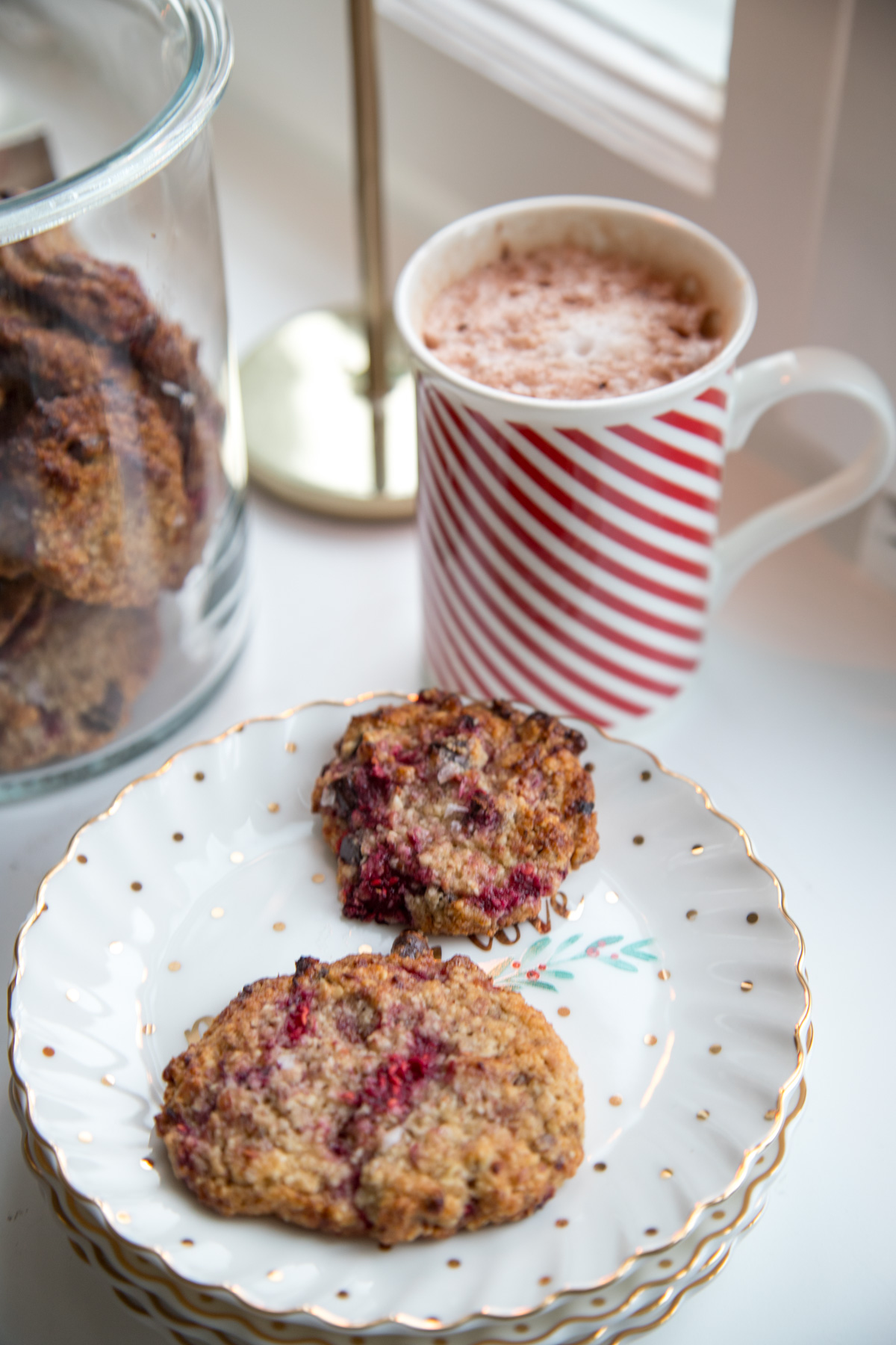 Es gibt Himbeer-Schoko-Cookies mit Meersalz! Die sind köstlich und unkompliziert gemacht. Einfach perfekt für Zwischendurch. Bei uns war das Glas schnell leer!