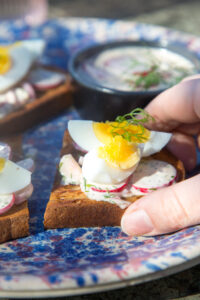 Es gibt Schnittchen Schneewittchen: Radieschen-Ei mit einer w&uuml;rzigen Dill-Senf-Vinaigrette – ein frischer, k&ouml;stlicher Snack f&uuml;r Ostern und jede Gelegenheit!